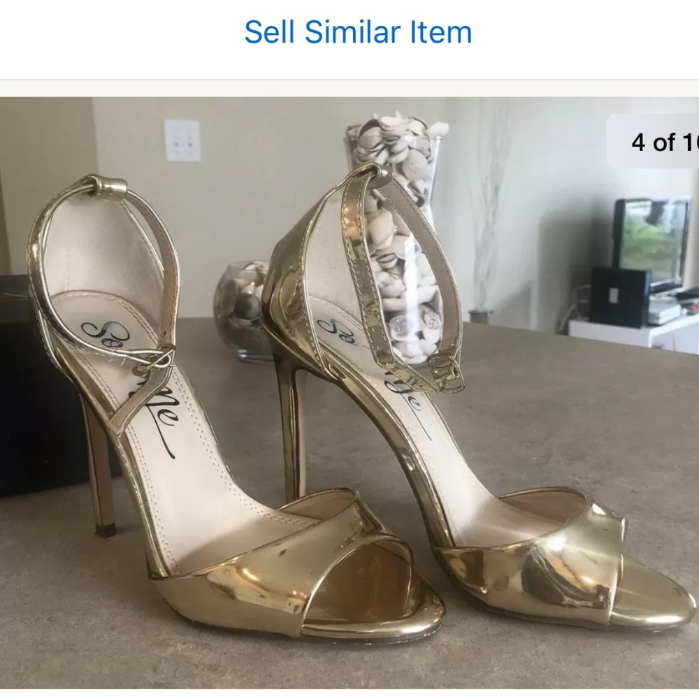 Fashionova Metallic Gold Strappy Heels 5.5